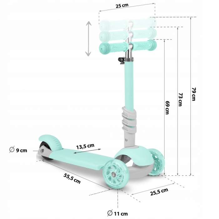 Trotineta 3 in 1 cu roti cu LED Ricokids Buggy 765301 - Mint