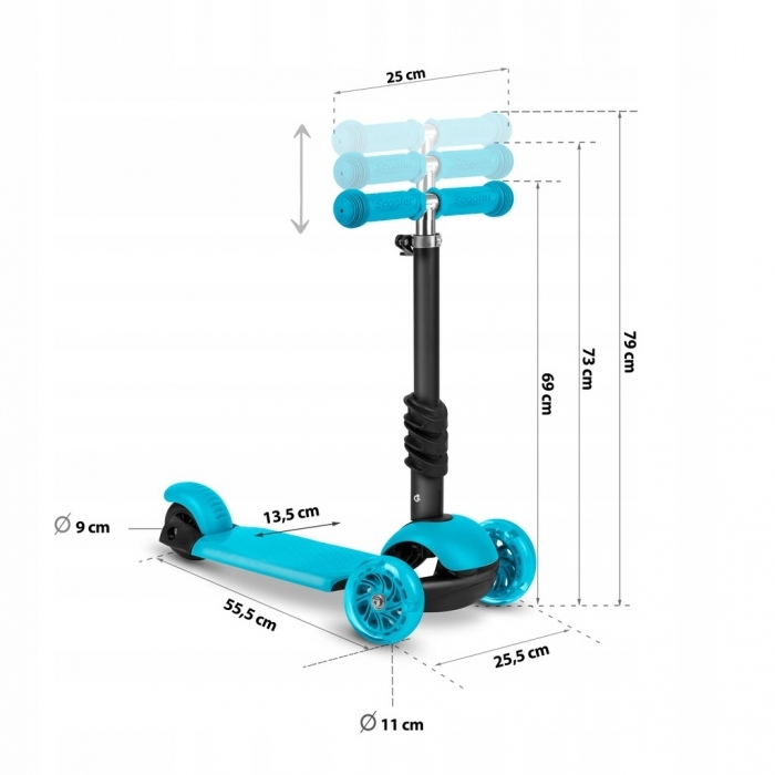 Trotineta 3 in 1 cu roti cu LED Ricokids Buggy 765302 - Albastru