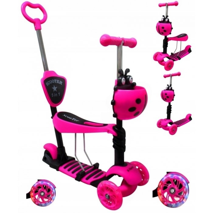 Trotineta 5 in 1, roti cu LED, platforma antiderapanta, JR R-Sport - Roz