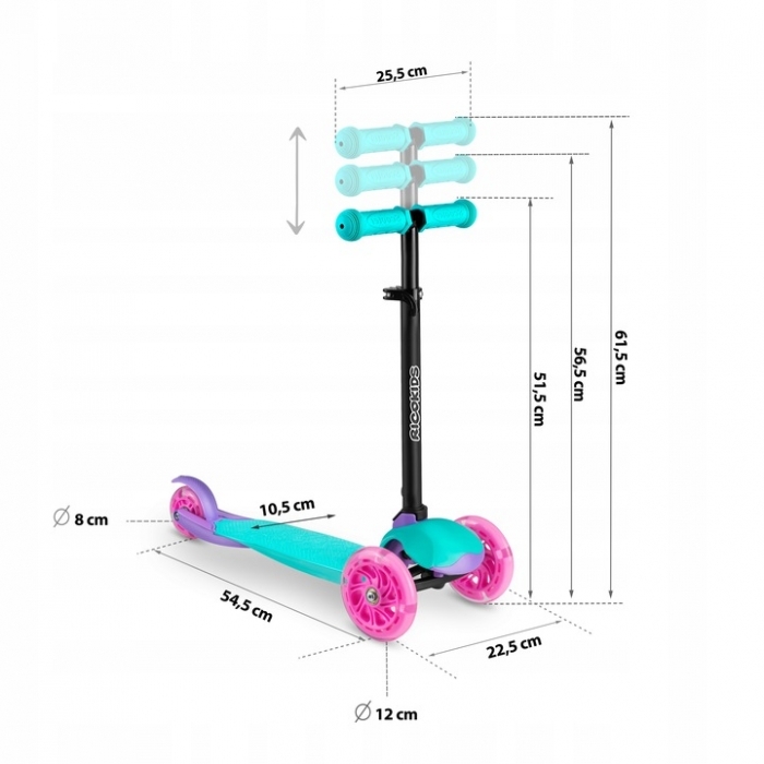 Trotineta cu roti cu LED Ricokids Loco 765104 - Turcoaz cu roz