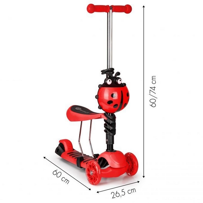 Trotineta cu sezut si 3 roti cu LED Ecotoys YM-SC-6 - Rosu