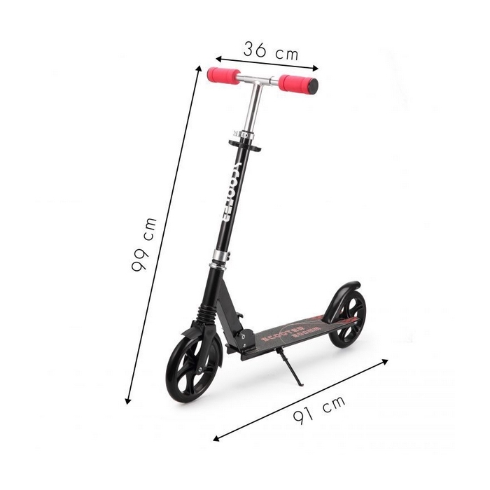 Trotineta urbana ECOTOYS SSWT-2019, cadru usor din aluminiu, roti mari, cu amortizor, picior de sprijin, neagra