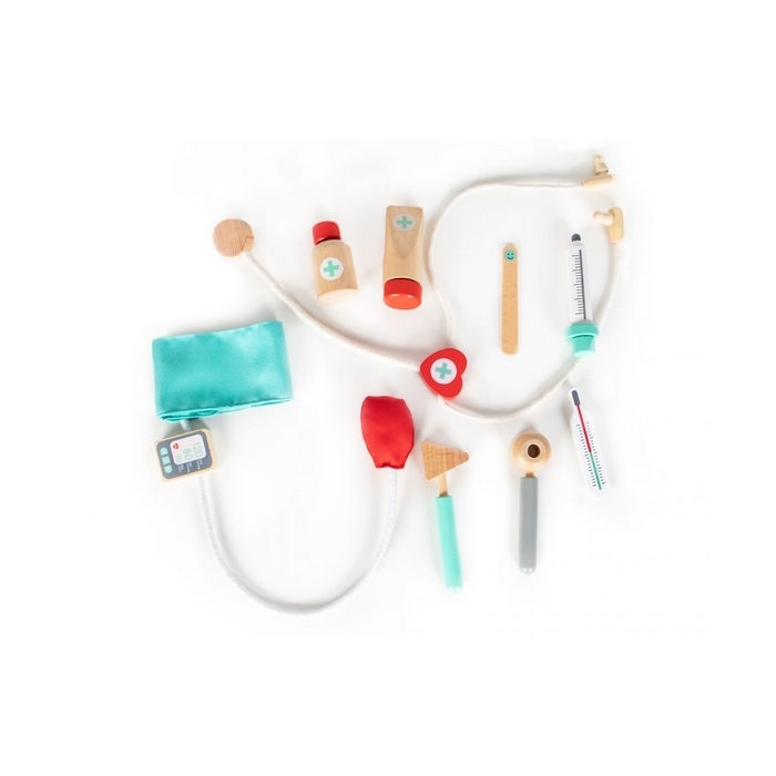 Trusa de doctor din lemn Ecotoys 4503, 10 elemente, Multicolor